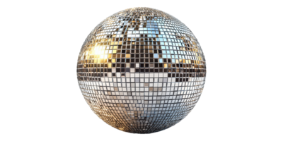 Reflective disco ball sphere with mirror tiles isolated on transparent background png