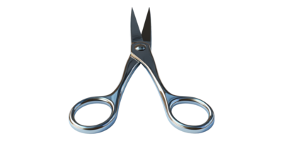 Pair of silver scissors with sharp blades isolated on transparent background png