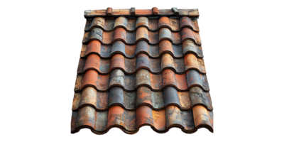 Clay roof tiles arranged in a zigzag pattern isolated on transparent background png