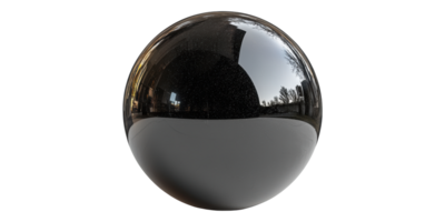 Black glossy sphere with reflections isolated on transparent background png