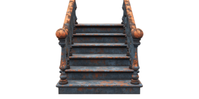 Rustic iron staircase with weathered finish isolated on transparent background png