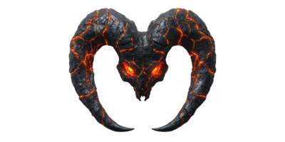Fiery demon skull with horns isolated on transparent background png