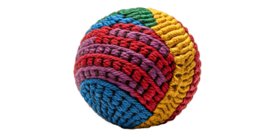 Colorful knitted ball with textured patterns isolated on transparent background png