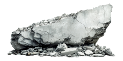Large concrete rubble and debris isolated on transparent background png