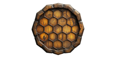Wooden hexagonal pattern shield isolated on transparent background png