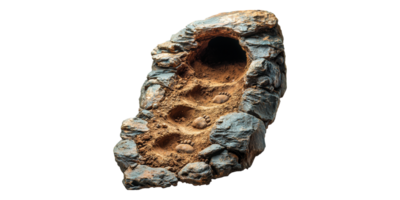 Dinosaur fossil footprints in rocky terrain isolated on transparent background png
