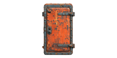 Rusty metal door with rivets isolated on transparent background png