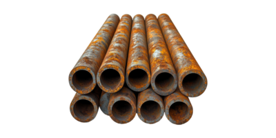 Rusty metal pipes arranged in a stack isolated on transparent background png