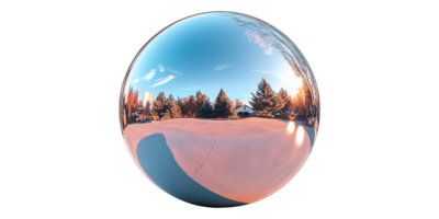 Reflective sphere showing snowy park scene isolated on transparent background png