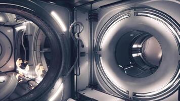 Exploring the futuristic interior of a space station module in orbit video
