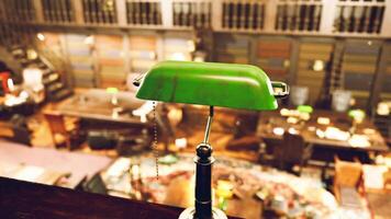 Exploring the intricate details of an old library with a vintage lamp video