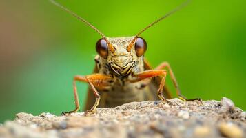 Macro Capture of an Alert Grasshopper on Rocky Surface in Natural Habitat photo