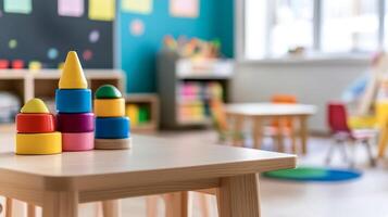 Colorful Educational Toys in a Vibrant Kindergarten Classroom for Interactive Learning photo