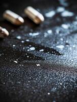 Scattered Bullet Shells on Wet Asphalt Nighttime Crime Scene Photography photo