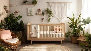 Modern Botanical Nursery Interior with Macrame Decor and Indoor Plants photo