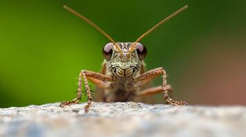 Grasshopper Macro Study on Rough Stone Surface in Natural Green Setting photo