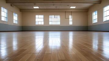 Spacious Empty Room with Wooden Floor and Bright Windows photo