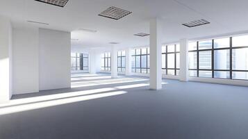 Spacious and Bright Empty Office Space with Natural Light Streaming In photo