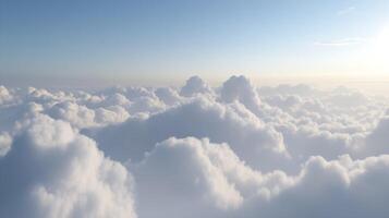 Soft serene view of white fluffy clouds floating under a clear blue sky for peaceful daydreams and calmness photo