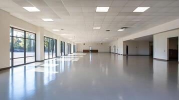 Spacious Empty Interior Room with Large Windows and Natural Light Illumination photo