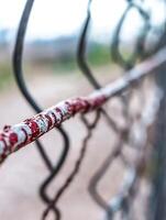 Close-Up View of a Weathered Chain Link Fence with Unique Artistic Texture photo