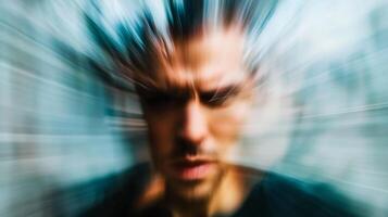 Abstract Blurred Portrait of Man Capturing Motion and Speed with Dynamic Art Effect photo