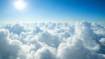 Vivid Blue Sky and White Puffy Clouds Creating a Stunning Bright Sunkissed Atmosphere photo