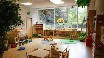 Bright Open Playroom for Kids with Interactive Learning Zones and Natural Lighting photo