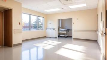Bright and Modern Hospital Room with Sunlit Windows and Spacious Layout photo