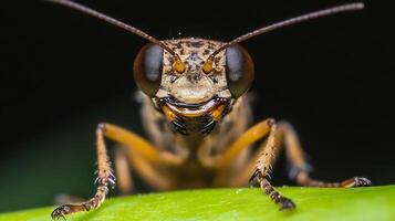 Macro Shot of Smiling Insect with Leafy Background and Intricate Details photo