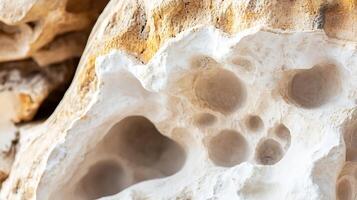 Close Up of Weathered Limestone Rock Surface with Unique Erosion Patterns photo