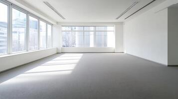 Sunlit Modern Office Space with Large Windows and Clean Design Ready for Business Setup photo