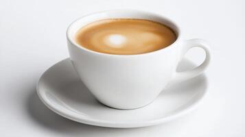 Smooth latte art in a pristine white cup on a minimalist surface photo