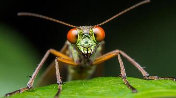 Macro Shot of Green Insect with Large Eyes on Leaf Demonstrating Intricate Natural Patterns photo