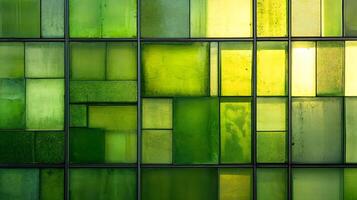 Artistic Green Stained Glass Panels in Abstract Pattern Creating a Vibrant Geometric Design photo