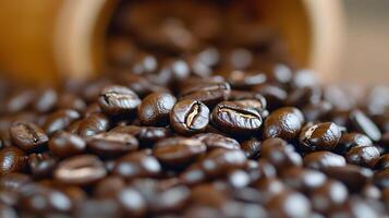 Close-Up View of Coffee Beans Displaying Rich Brown Texture and Glossy Surface photo