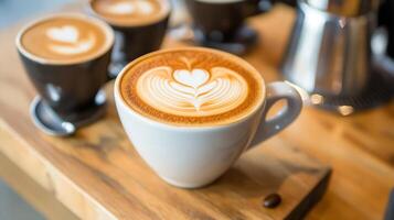 Artistic Latte with Heart Shaped Foam Captured in a Cozy Coffee Shop Setting photo