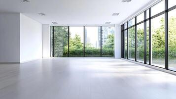 Bright Open Space with Floor to Ceiling Windows and Greenery View photo