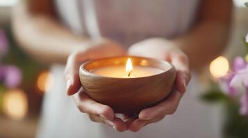 Serene Candlelight in Hands Creating a Peaceful Atmosphere for Relaxation photo