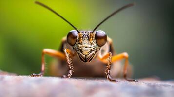 Macro Photography of Grasshopper with Vibrant Green Background and Detailed Texture photo