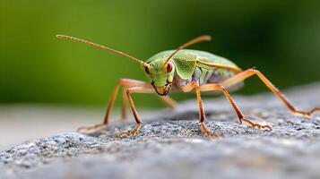 Macro View of Vibrant Green Insect With Intricate Patterns in Nature photo