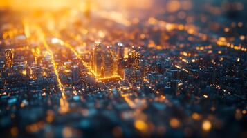 Captivating Aerial View of Illuminated Cityscape at Night with Sparkling Lights and Glowing Skylines photo
