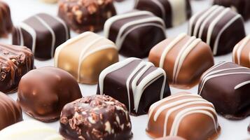 Assortment of Gourmet Chocolate Truffles with Various Toppings in Close-Up View photo