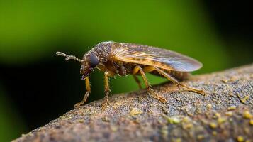 Macro Shot of a Brown Flying Insect Resting on Branch in Natural Environment photo
