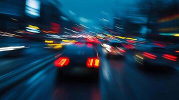 Abstract Motion Blur of Lights in Urban Night Traffic Scene with Colorful Bokeh photo