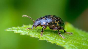 Close-up of Beetle on Leaf Highlighting Texture and Patterns photo