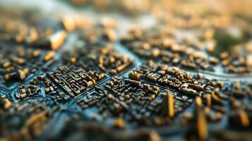 Blurred Aerial View of a Cityscape Captured with Tilt-Shift Lens at Sunset For Urban Design and Architecture photo