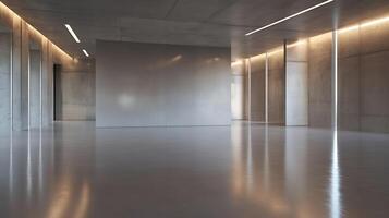 Modern empty industrial space with concrete walls and metallic finish for futuristic architecture design photo