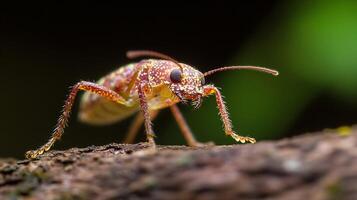 Macro Image of Beetle on Tree Branch in Lush Natural Environment photo