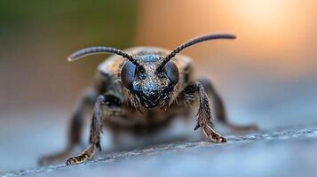 Close-up View of a Darkling Beetle on a Surface Exploring Its Environment photo